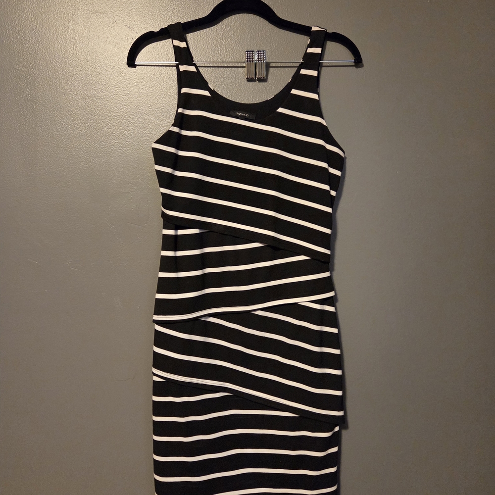 RW&CO. Black and White Striped Mini Dress